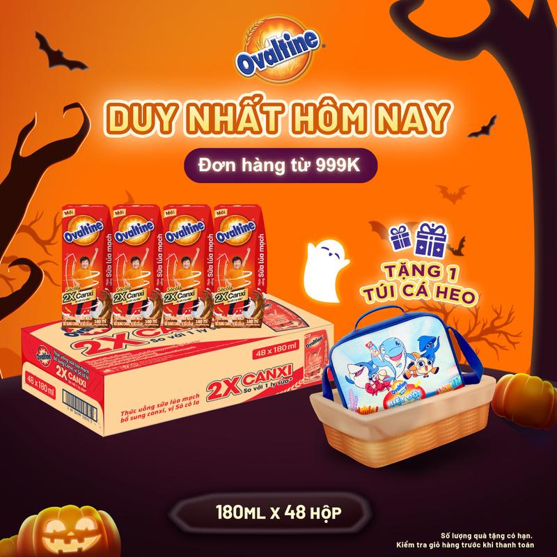 Thùng 48 hộp Thức uống lúa mạch gấp đôi Canxi hương vị sô-cô-la Ovaltine (180ml x 48)