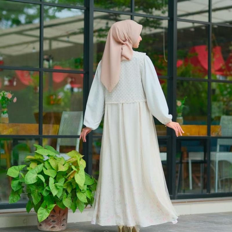 (Lovvin Collection) Gamis Hanbok - Gamis Lebaran, Brukat/Brokat Korea Style Warna kalem Muslim Wanita Dress Mewah Pesta gamis  kombinasi 2