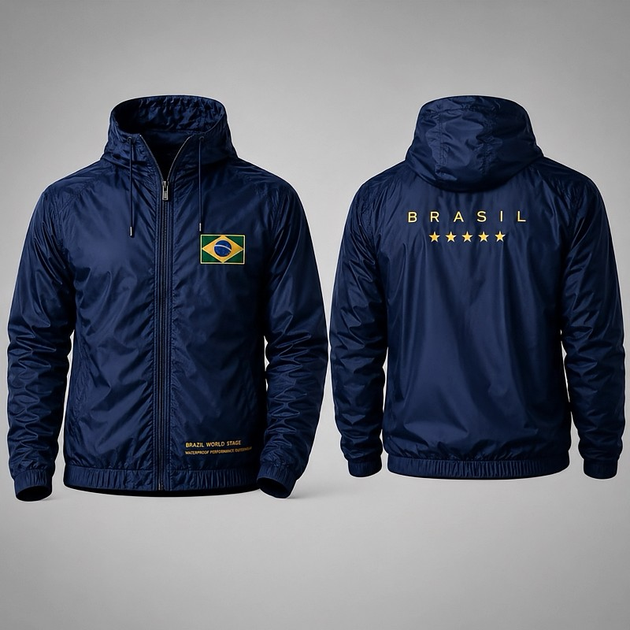 Jaqueta Corta-Vento Masculina Brasil Impermeável Leve com Capuz e Bolsos Tecido Fino 100% Poliéster Ultraleve para Esportes e Uso Casual