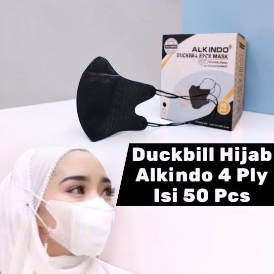 Masker Hijab Alkindo 4 Ply isi 50 pcs Sudah kemenkes RI ada Embos Bahan Berkualitas Nyaman Di gunakan - DB ALKINDO HIJAB HITAM, 1 BOX