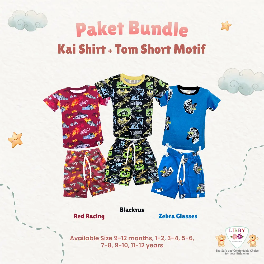 LIBBY Paket Hemat Set Boy Kai Shirt Panjangt & kai Short (1 Set/ 2 Item) Atasan & Bawahan Anak Laki-laki