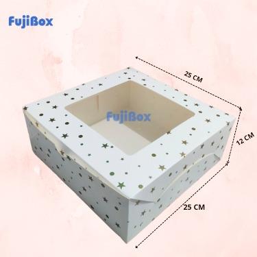 Gambar Fuji Box Dus kotak ivory polkadot bintang 25 cm x 25 cm x 12 cm putih  ivory premium jendela ( 10 pcs ) dari Fujiboxglobal Kab. Tangerang Tokopedia