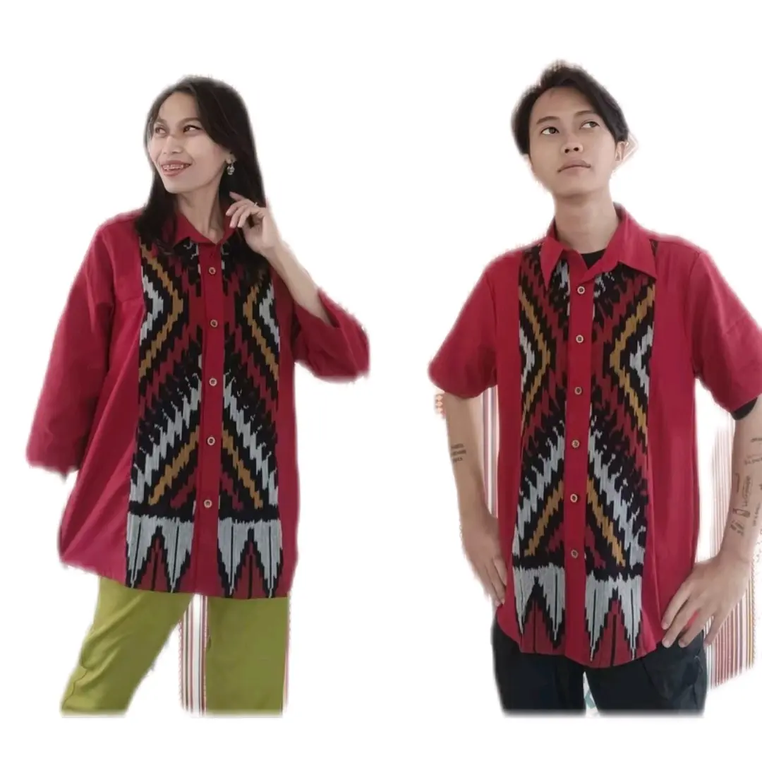 kemeja tenun pria  Katun Panjang Dewasa Cowok Pendek Atasan Baju