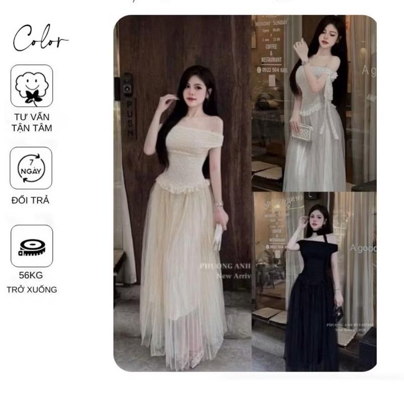    có bigsize   VN06 ĐẦM TRỄ VAI HOA NỔI KÈM HOA CỔ DÁNG MAXI by Carrot Store 