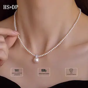 HS.DP-Kalung pendek elegan dengan mutiara dan batu zircon mikro, desain modis dan mewah untuk tampilan feminin dan ringan.