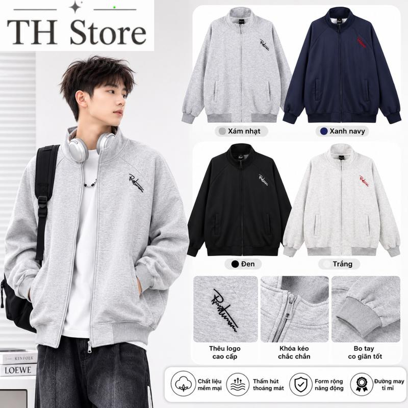 Áo Khoác Zip Bomber Thêu Chữ Chéo Form Boxy Unisex Chất Nỉ 2 Da Cotton Dày Dặn,…