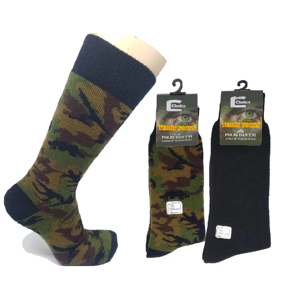 Kaos Kaki  Pria/Wanita Dewasa TNI/Kaos Kaki Tebal Panjang  Motif Loreng dan Hitam