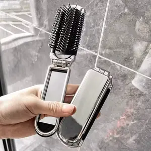 2 In 1 Mini Portable Folding Comb With Mirror Head Massage Hair Comb Anti-Static Air Cushion Hair Brush Travel Pocket Hair Brush