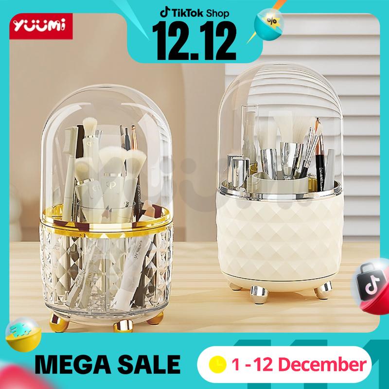  Yuumi HộP ĐựNg Mỹ PhẩM Có NắP Trong Suốt Có Thể Xoay Được HộP ĐựNg Cọ Trang ĐiểM Khay ĐựNg Son 