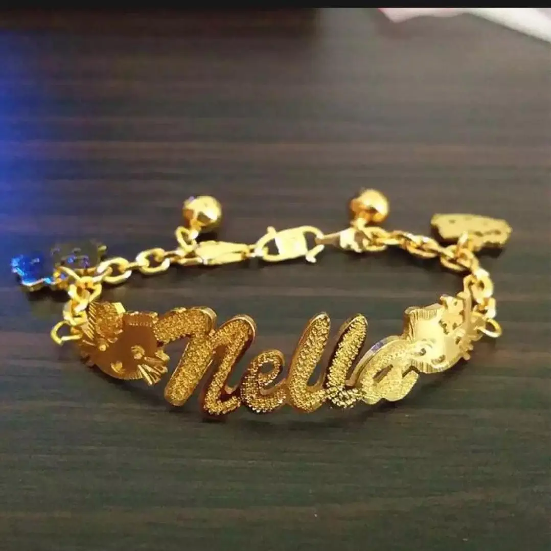 Gelang Nama Motif Hellokitty Bisa Request Nama Sesuai Keinginan aksesoris emas Kulit Stainless Bracelets  Jewellery