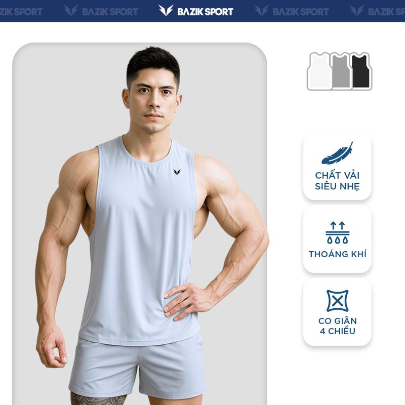 Áo Ba Lỗ Tanktop Nam BAZIK WINGS Muscle Nách rộng, Co giãn 4 chiều, Vận động thoải mái, Gym, Pickle Ball