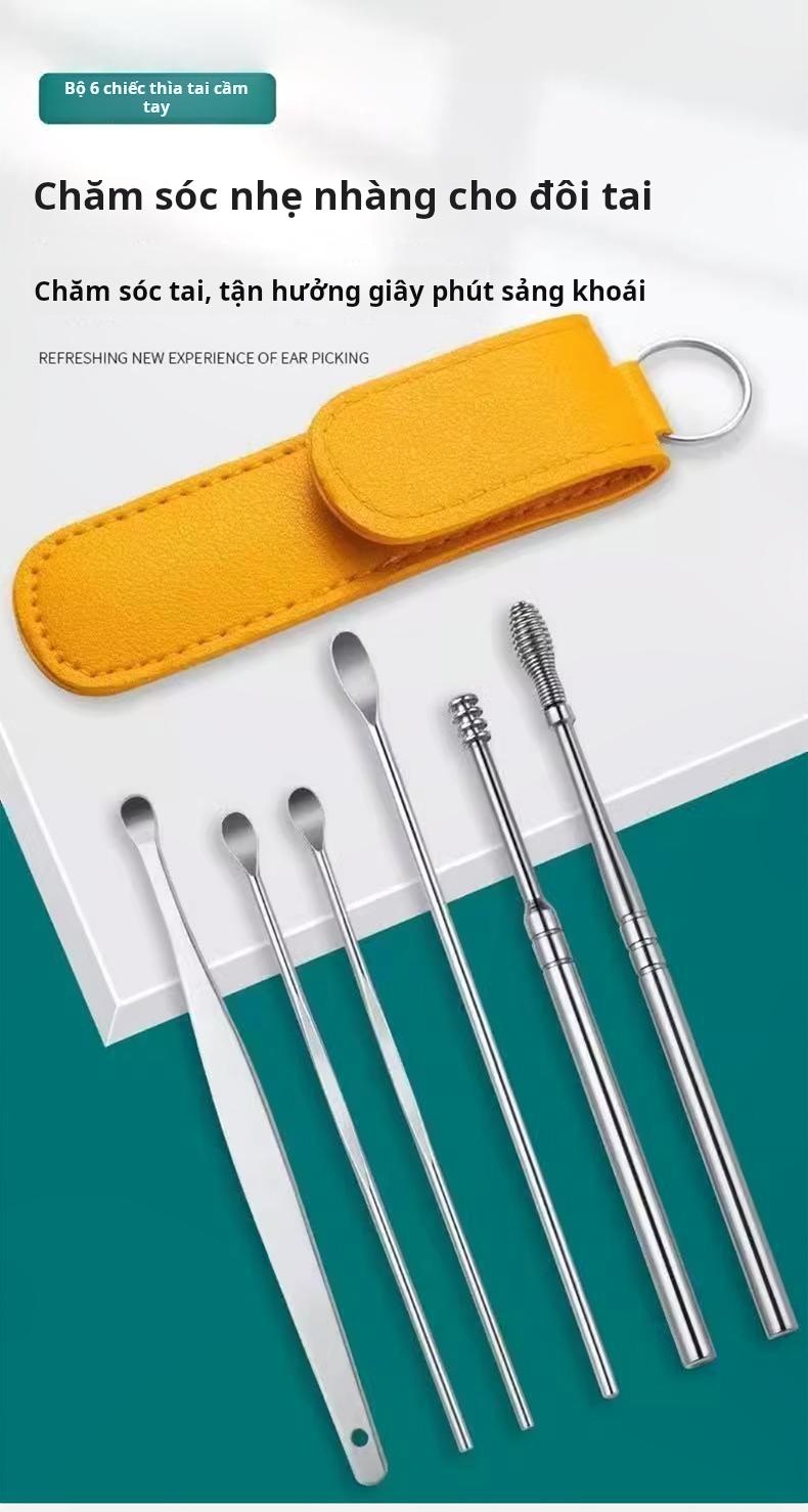 Product Introduction of Bộ Dụng Cụ LẤY Ráy Tai, Bộ 6 Món, Dụng Cụ Hữu Ích Cho Người Lớn, Thìa Dụng Cụ LẤY Ráy Tai Có Khóa Bằng Thép Không Gỉ 0