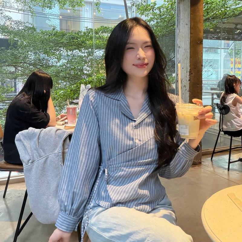 .Áo Sơ Mi đắp tà chiết eo tôn dáng vải linen thô LAMO - B1485