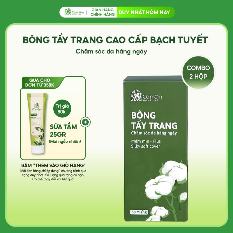 Combo 2 Bông tẩy trang làm sạch da hộp 50 miếng sạch sâu mềm mịn Cỏ Mềm