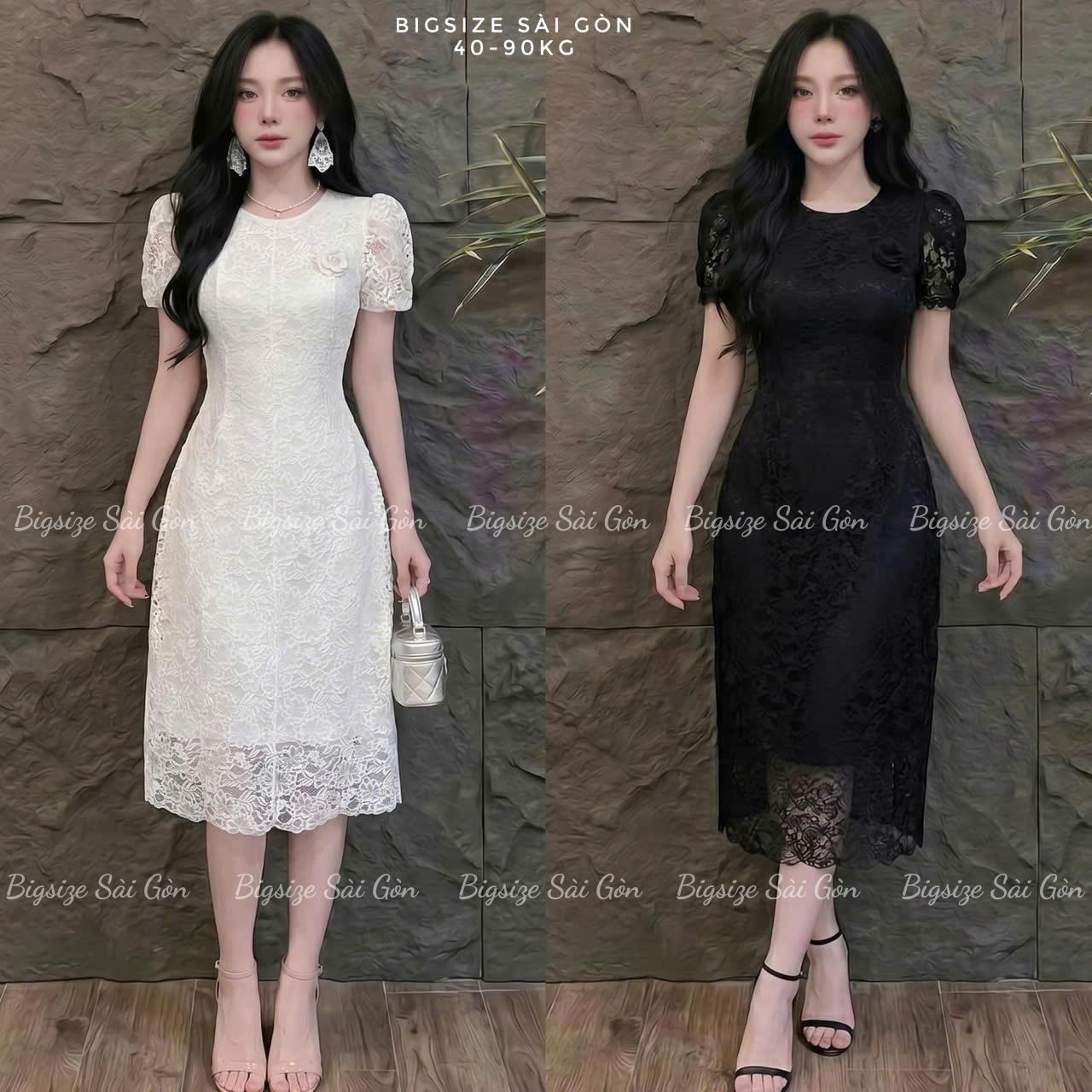 Váy Dự Tiệc Thiết Kế Dáng Dài Tiểu Thư Cổ Tròn Phối Hoa (Vải Ren 2 Lớp Cao Cấp) Thanh Lịch Sang Trọng Cho Các Nàng Bigsize 40–90kg Thời Trang Nữ - A.1806