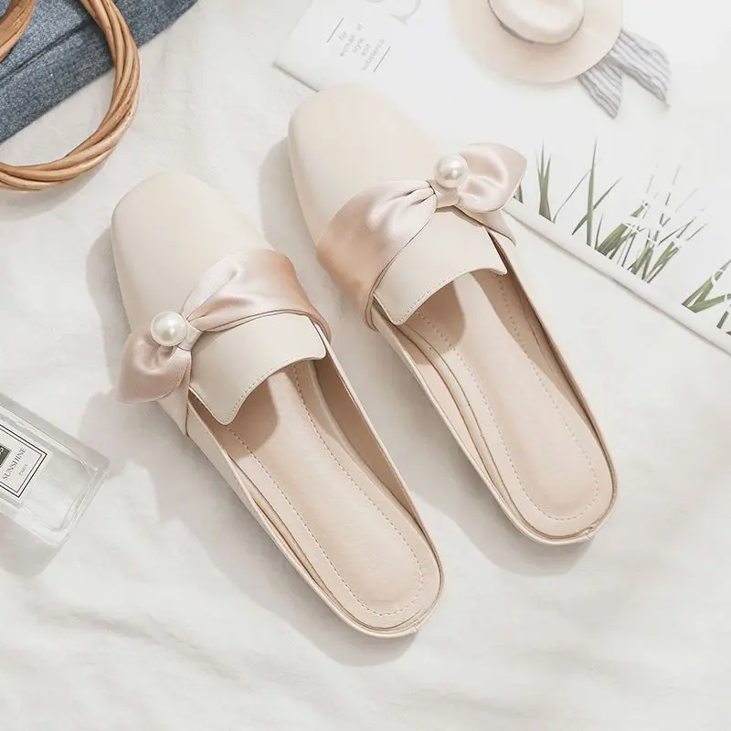 MOMO S08 Baotou sandal setengah malas sepatu datar wanita modis dan serbaguna