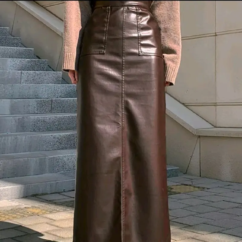 Rok semi kulit wanita model lurus standar casual Panjang Dewasa 7 0