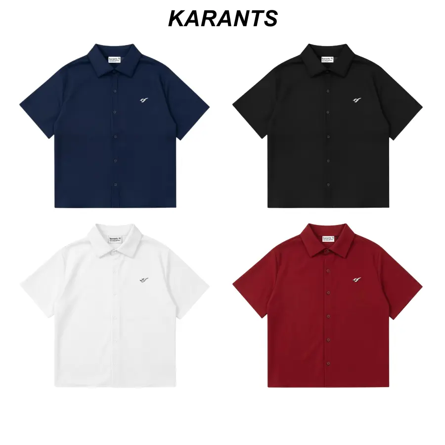 Karants Áo Sơ Mi Boxy Vải Cotton Lạnh Gắn Thanh Kim Loại Trơn Nam Nữ Unisex - KR216 - 1