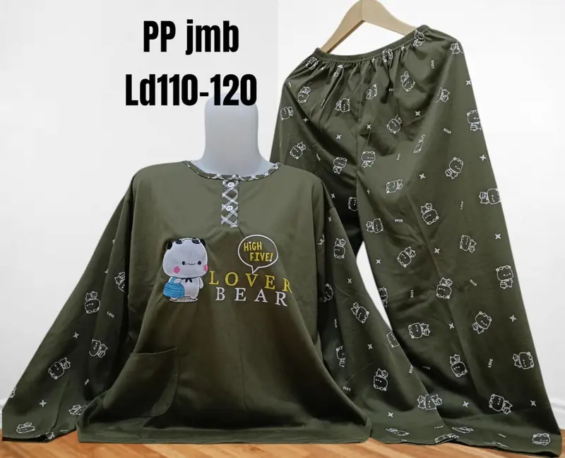 Set PP Baju Tidur Kaos Lengan Panjang Dan Celana Panjang Jumbo Babydoll Wanita 3XL LD 110-120cm Busui Kancing 0