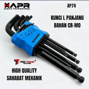 APR Kunci L hexagonal 9pcs AP74 kunci L panjang Original Logam