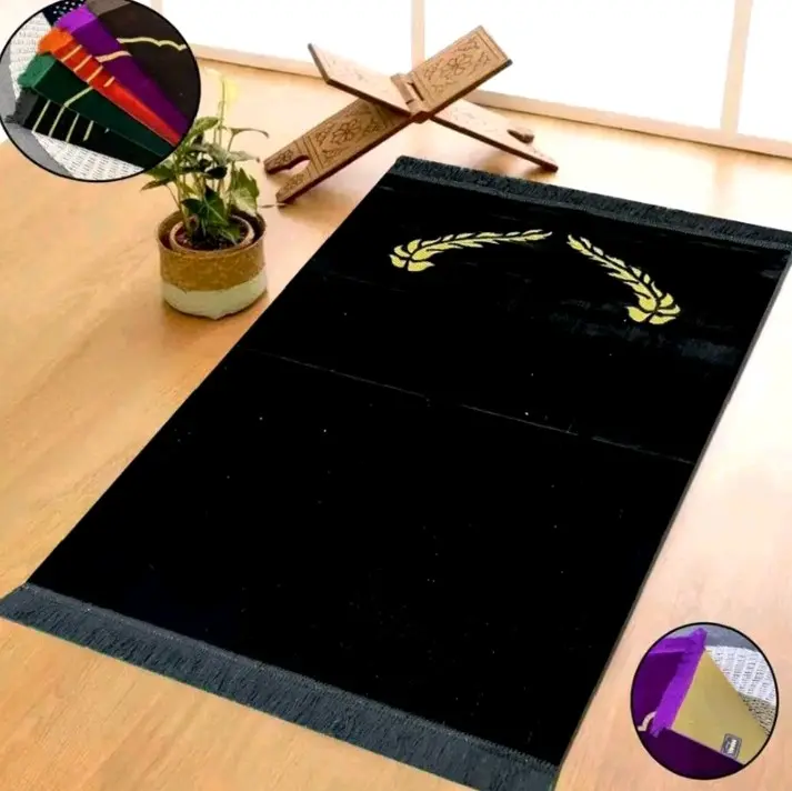 Sajadah Yamani Polos Sajadah Turkiye Turki Dewasa Ukuran 110x70cm Motif Muslim Traveling Hitam 0