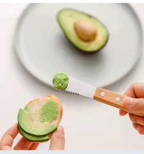 Pisau Oles Roti Mentega Stainless Gagang Kayu Butter Spreader Knife