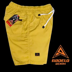 CELANA PENDEK WARNA COWOK PRIA DEWASA BROADSHORT PINGGANG KARET ELASTIS KOLOR SANTAI NYAMAN Denim Kancing
