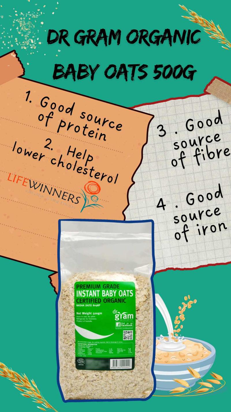 Product Introduction of Dr Gram Organic Instant Baby Oats 500g  | Whole Grains | No Preservative | Cholesterol Free | Antioxidants Breakfast Oatmeal cereal Muesli Fiber Food 0