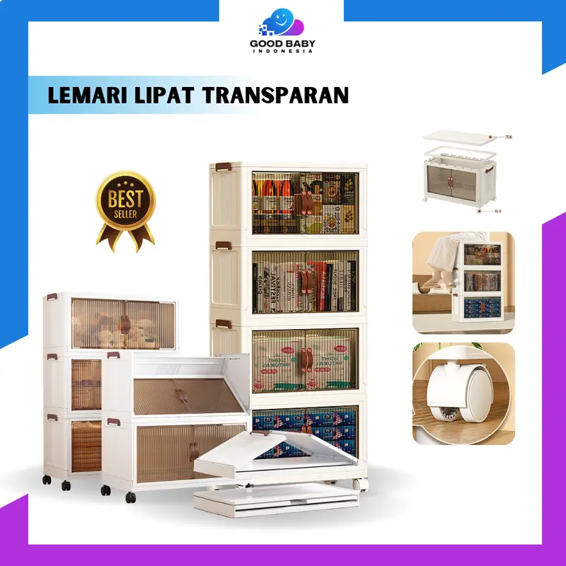 Goodbaby | 45/55CM Lemari Plastik Susun Besar / Lemari Plastik Lipat Penyimpanan Serbaguna/Lemari Pakaian Anak & Bayi, Rak Baju Multifungsi, Organizer Hemat Ruang, Katrol Senyap, Anti Debu 8