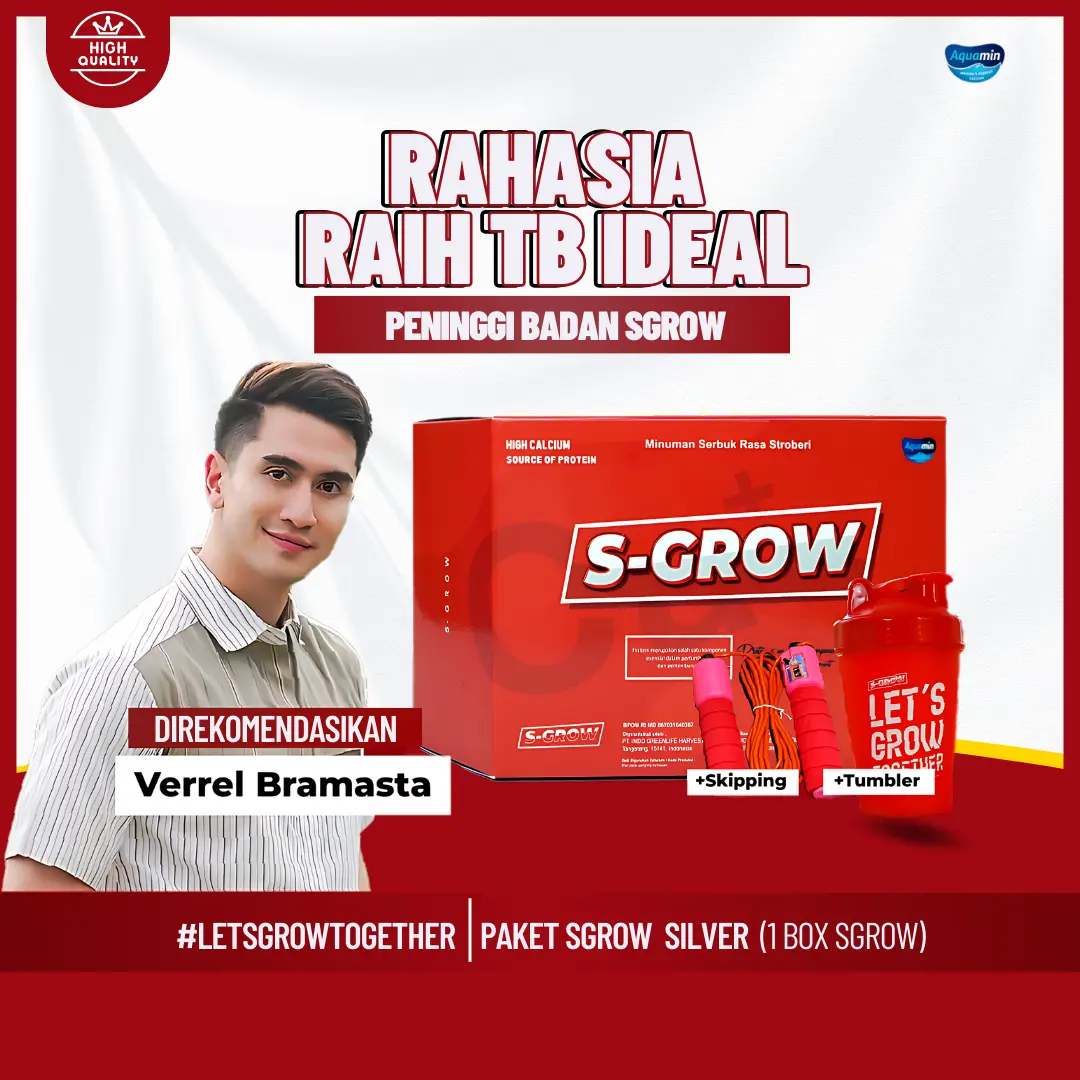 S-GROW Susu Kalsium Murni Rasa Stoberi - Peninggi Badan Tinggi Kalsium & Protein - Minuman Penambah Tinggi Badan BPOM untuk Anak, Pria, Wanita Usia Remaja, Dewasa rendah natrium dan kolesterol bpom