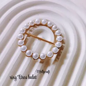 Mullycraft Ring Bros gesper Jilbab Bulat love Elegan dengan Mutiara Mewah dan Stylish