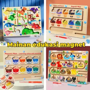 Mainan Edukasi Papan Magnetik Berhitung Magnetic mazes game Mainan Sorting Warna Magnet Kayu /klasifikasi Warna Maze Kayu Mainan