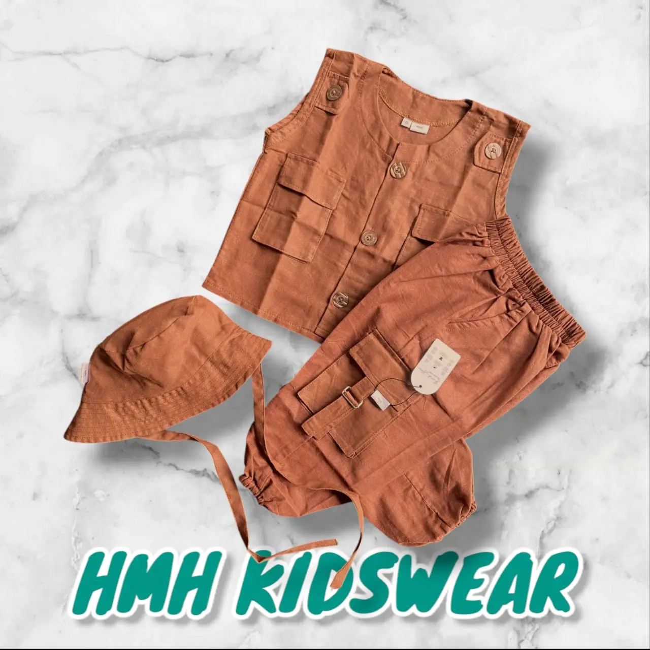 Rompi Set Cargo Joger Pants Anak Usia 1 - 5 Tahun (Unisex) Vest Bahan Linen Rami Zoo Keeper Style
