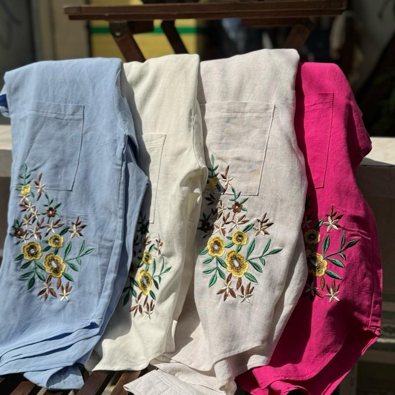  ÁO SƠ MI THÊU ÁO SƠ MI LINEN THÊU CAO CẤP rất đẹp sang Áo dài tay 42-75kg. Chất linen pha tưng mềm mịn. 