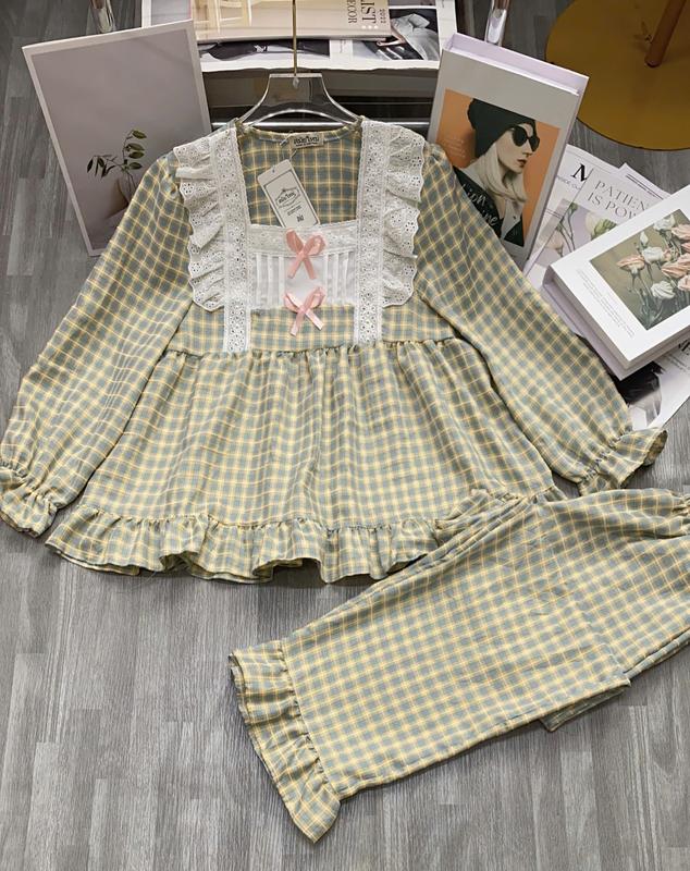 Đồ Ngủ Nữ Bộ Pijama Babydoll Dễ Thương Có Nơ Trang Trí Vải Xốp Cao Cấp, Đồ Mặc Ở Nhà, Baby doll Pyjama Sleepwear 2