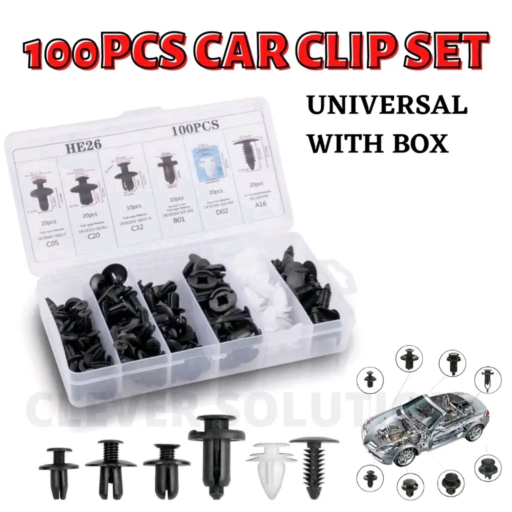 100pcs Set Car Clip Bumper Clip Push Pin Door Panel Klip Kereta Klip Bumper Universal Accessories