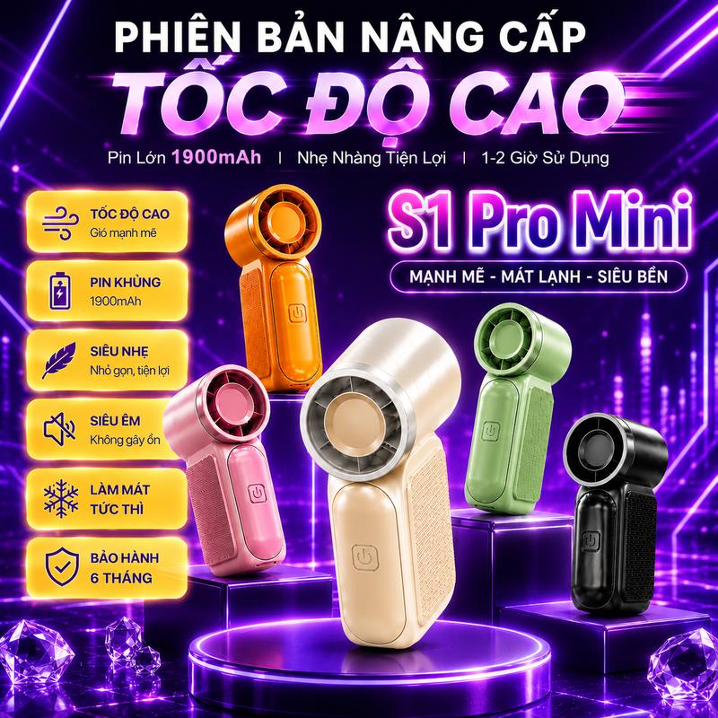 Quạt Cầm Tay Mini Phiên Bản Xịn Pin Trâu1900mah, 200 Cấp Gió, Pin Trâu Nh