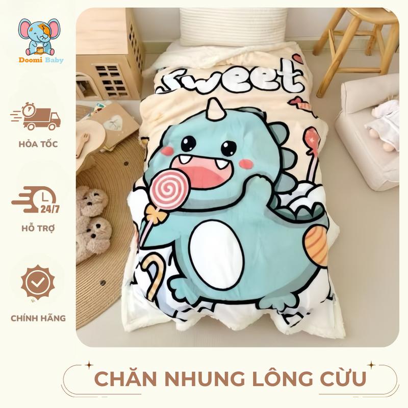 Chăn Nhung Lông Cừu Cho Bé Siêu Dày Dặn Mềm Mịn Họa Tiết Siêu Xinh Kích Thước 1mx1m4 Doomi Baby - HT722