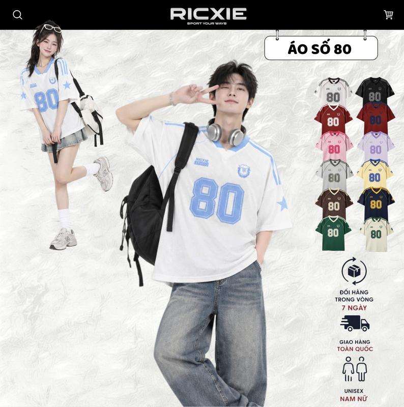 RICXIE Áo Thun Lưới Nam Nữ Số 80 Oversize Phối Bóng Chiếu Cao Cấp Tốp Áo Thể Thao Basic Hottrend Casual, Áo Thun Jersey Hot Trend