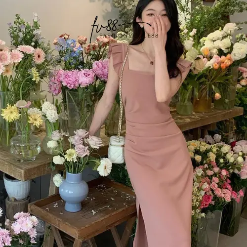 fv88 - Dress Wanita Dress Pesta Kondangan Dress Party Dress Korea Dress Panjang Ruffle Simple Elegant Mewah Polyester Premium Formal Gaun Natal Midi Casual 7