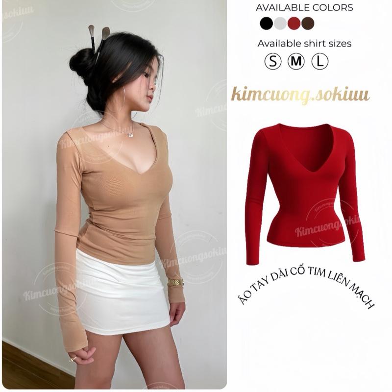 DEAL LIVE MỞ BÁN Áo tay dài tim liền mạch khoét sâu hack dáng kimcuongsokiuu