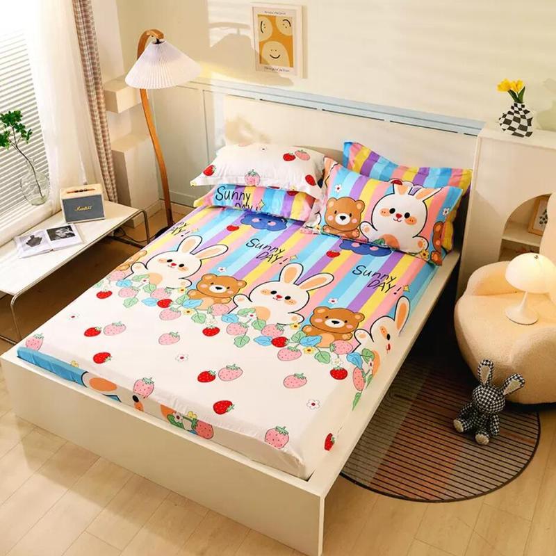 Product Introduction of 100% Cotton Bed Fitted Sheets With Elastic +2pc Pillowcases Adult Kids Girls Princess Twin Full King Queen Mattress Cover B84 10