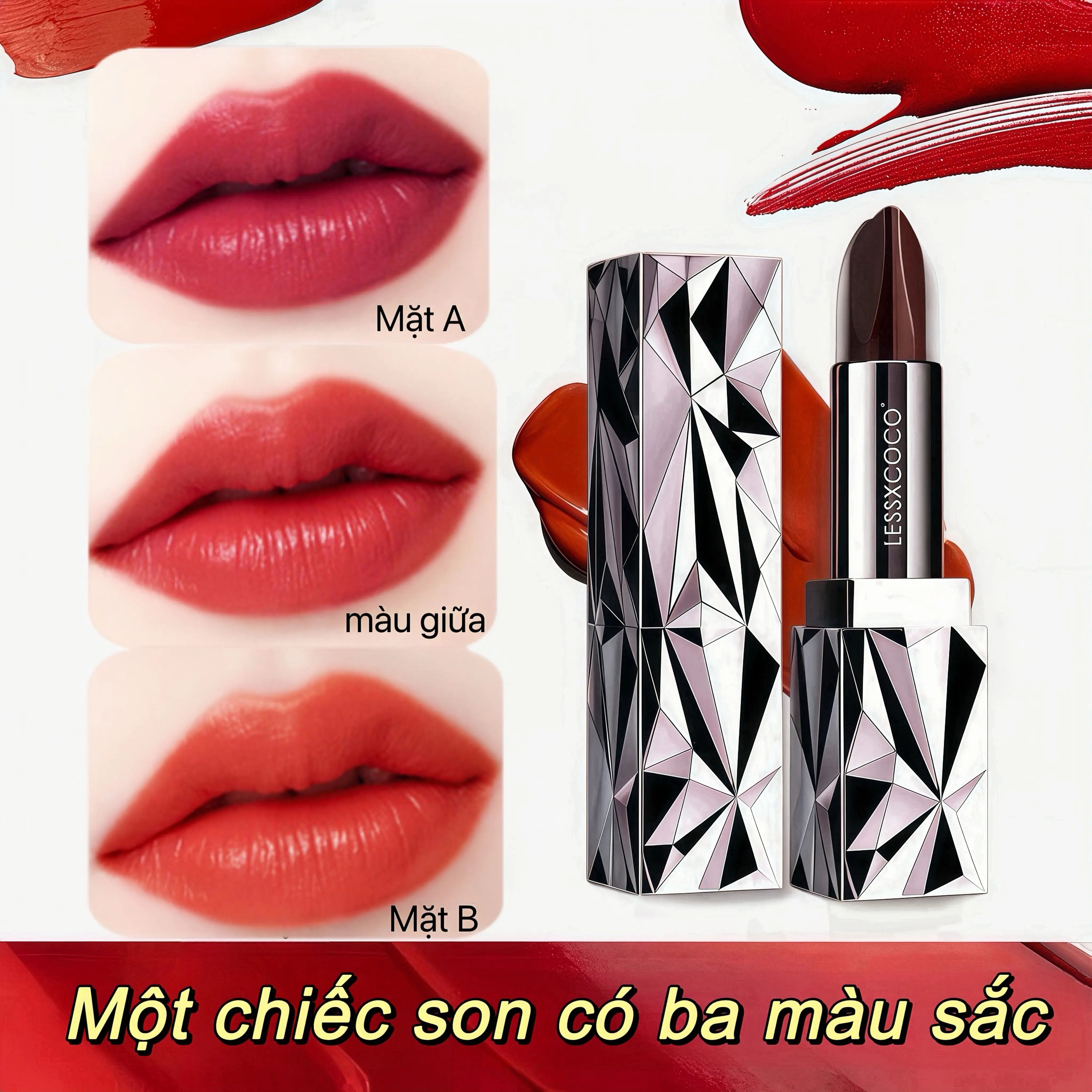 Son Môi, Bán Chạy Nhất, Ba Màu Trong Một, Không Chuyển, Lâu Trôi, Dưỡng Ẩm, Làm Mờ Đường Viền Môi, Làm Trắng Môi, Không Thấm Nước, Đa Năng, Son Bóng Làm Đẹp