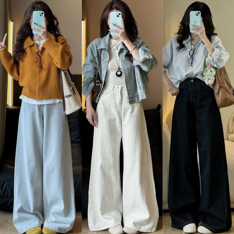 MIAA Quần Jean Trắng Nữ Cạp Cao Ống Suông Rộng 30-33cm Chất Vải Jeans Mềm Quần Bò Ống Rộng Nữ Trắng Đủ Size XS_XL Mã J09