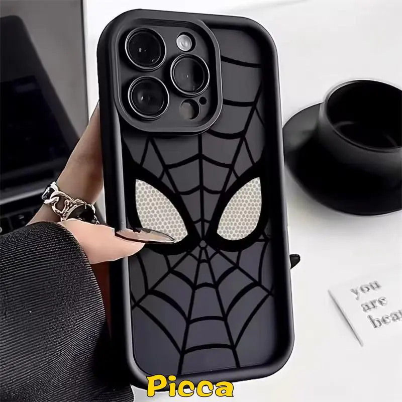 Vỏ bảo vệ mắt người nhện anime mát mẻ, tương thích với IPhone 11, 13, 15, 14, 12 Pro Max, 7Plus, 6, 7, 8, 6S Plus, XS MAX, SE 2020, X, XR, Thương Hiệu Thời Trang , những người yêu thích Marvel, mắt thiên thần, vỏ mềm