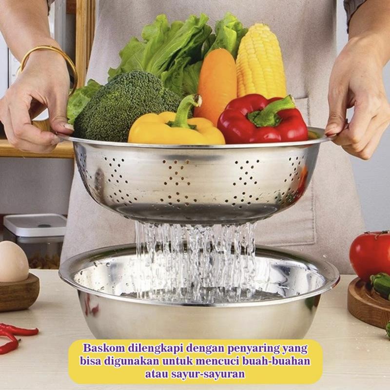 Baskom Parutan Stainles Serbaguna - Parutan Baskom 3in1 Stainless Steel 2