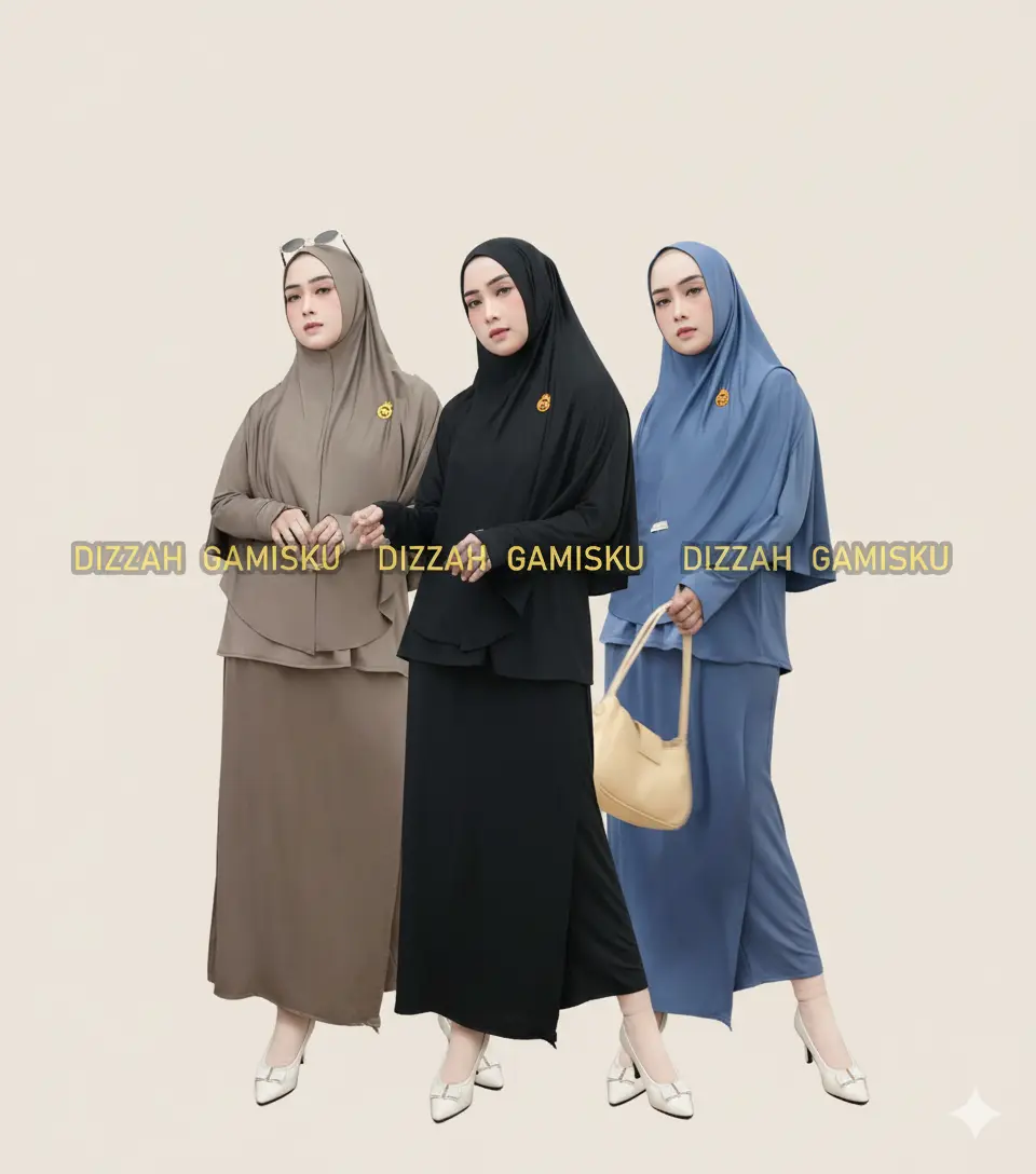 Dinay Sporty Muslimah Setelan OlahRaga Set 3 In 1 Setelan Gamis Jersey Wanita Terbaru Kekinian ( Atasan + Celana + Kerudung Outer ) Baju Dewasa Panjang Polos Hitam