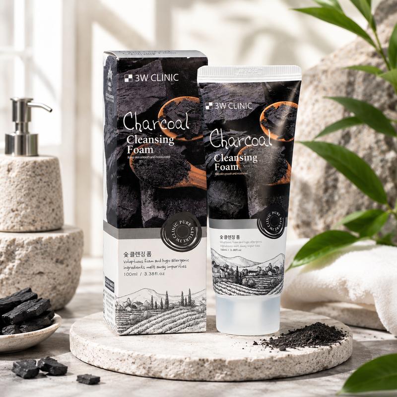 Sữa Rửa Mặt 3W Clinic Charcoal Cleansing Foam 100ml - Than Hoạt Tính Làm Sạch Sâu, Se Khít Lỗ Chân Lông, Hạn Chế Mụn, Dưỡng Da Sáng Mịn