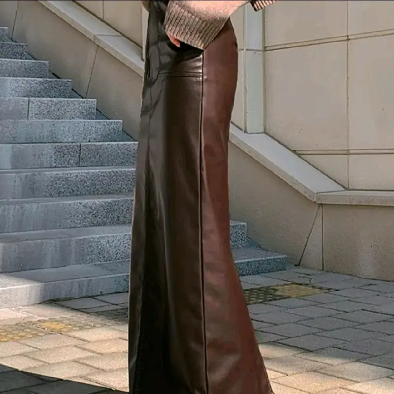 Rok semi kulit wanita model lurus standar casual Panjang Dewasa 7 2