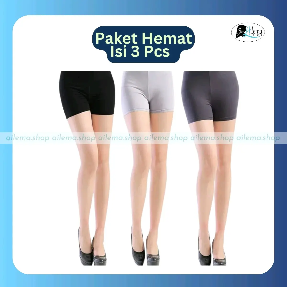 Paket Hemat 3 Pcs Legging Pendek Wanita Spandek / Hotpants Shortpants Polos / Dalaman Wanita Celana Dewasa Nyaman Tebal Melar Hitam - Panjang Stretch